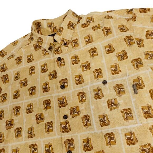 Woolrich Mens Deer Pattern Button Up Short Sleeve Shirt 2XL - Picture 1 of 6